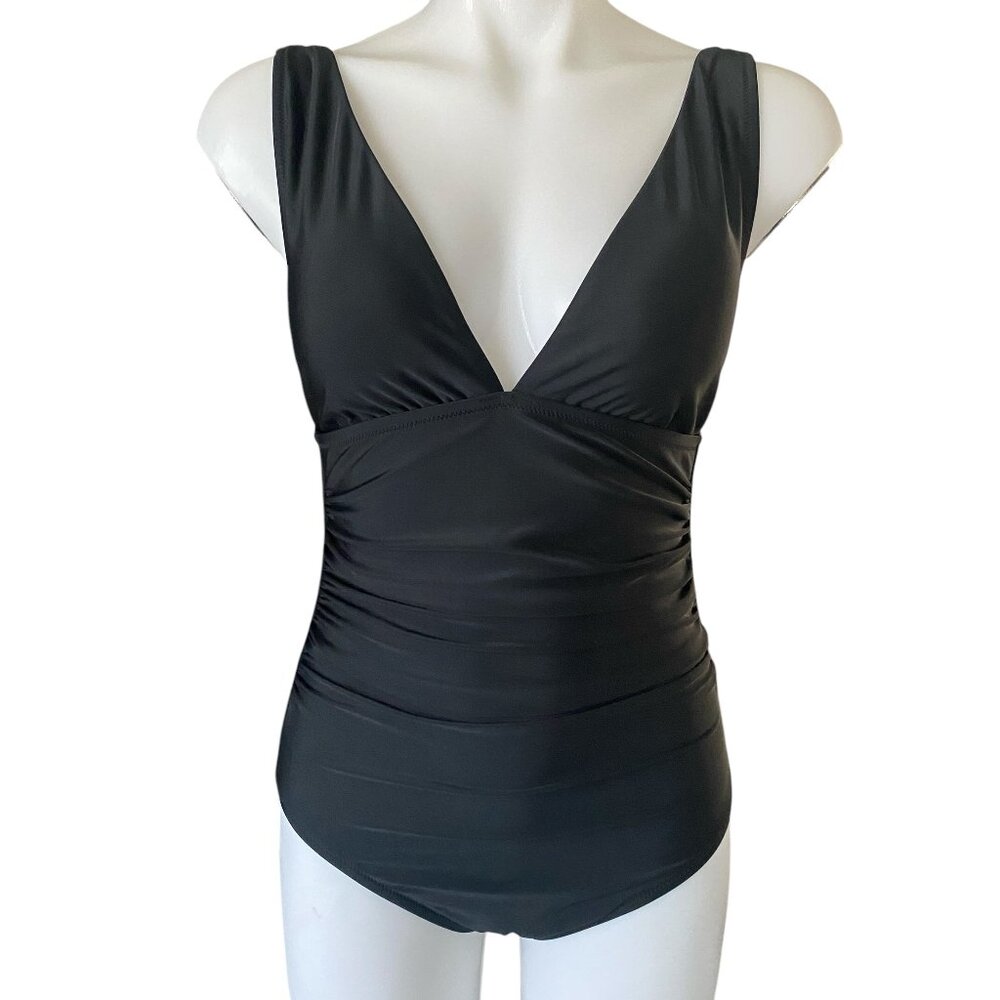 J. Crew women's small black v-neck tummy control one piece swimsuit swimwear
